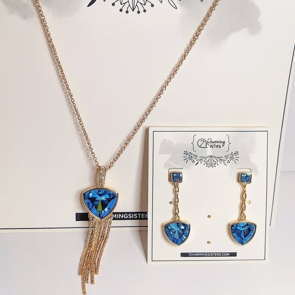 7 Charming Sisters Rose Gold  Swarovski Crystal Necklace and Earring Set - Picture 1 of 6